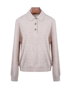Praline Brown Knit Polo | Antique Gold Floral Buttons