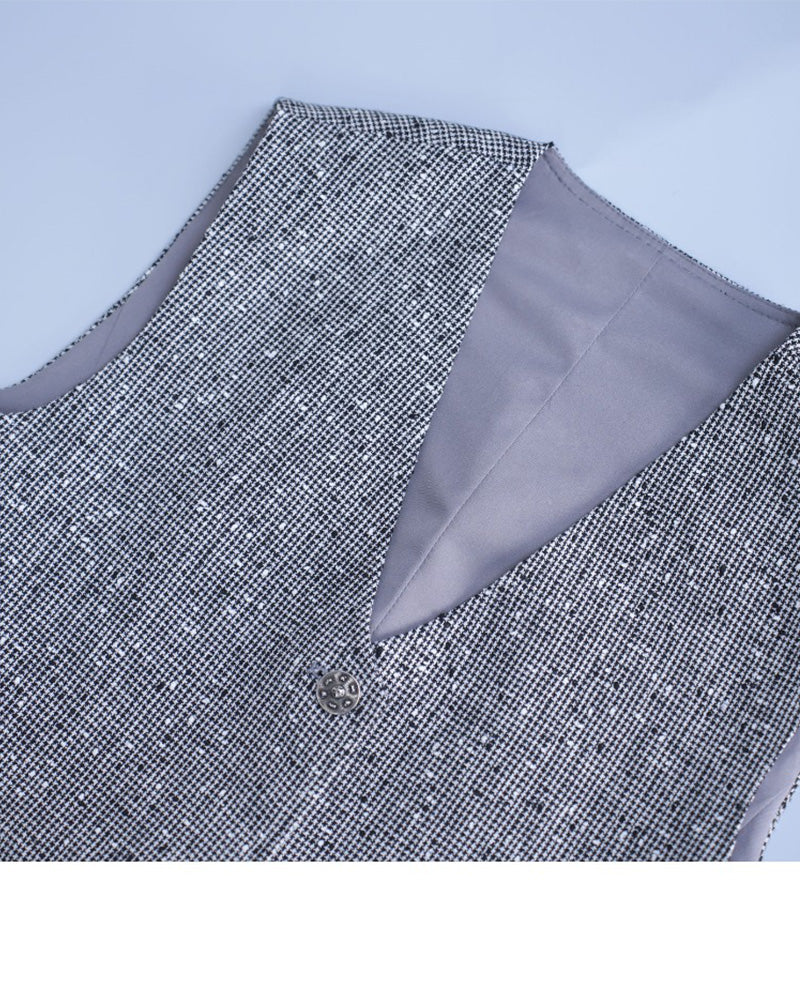 Black White Houndstooth Slub Linen Adjustable Vest Suitpure
