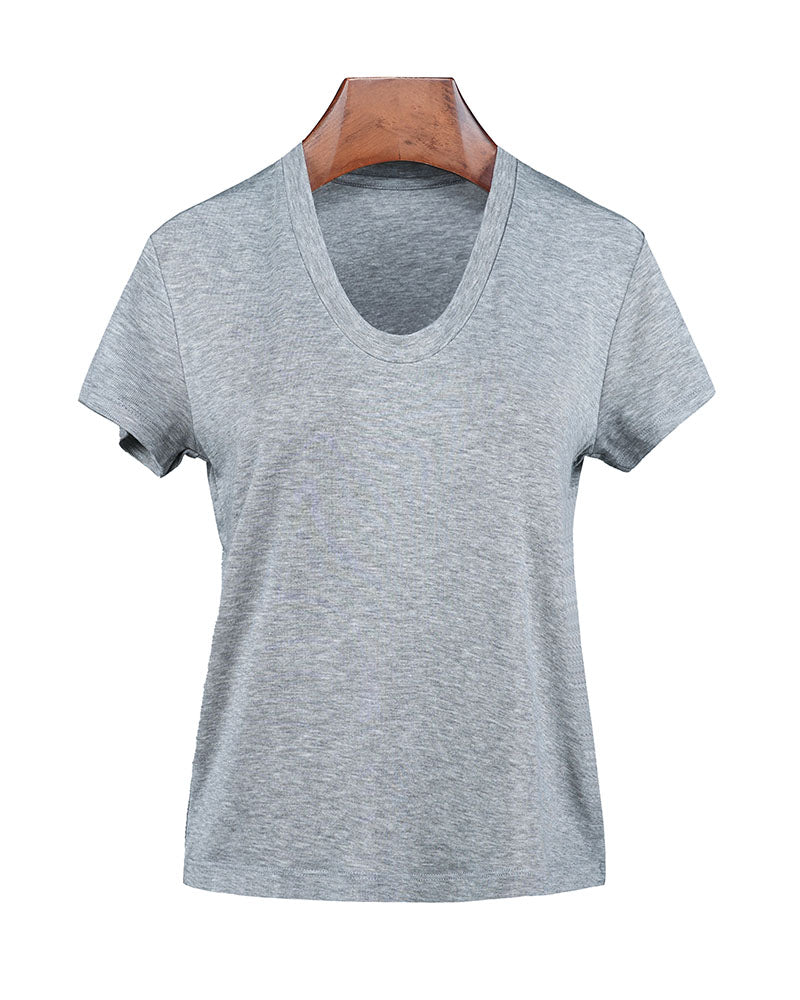 Wool Acetate Tencel U-Neck Short Sleeve Top Suitpure
