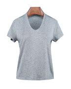Wool Acetate Tencel U-Neck Short Sleeve Top Suitpure