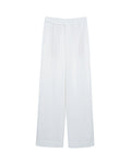 Tencel Linen Women White High Waist Pleated Wide Leg Trousers