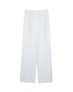 Tencel Linen Women White High Waist Pleated Wide Leg Trousers