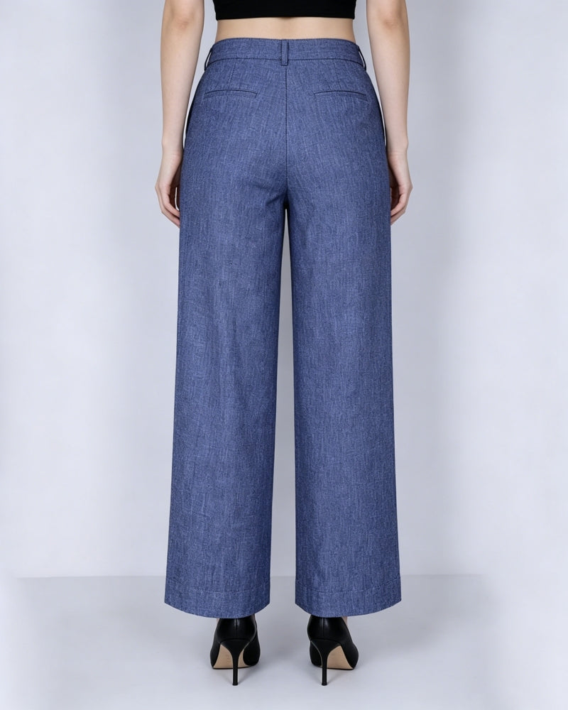 Japanese Linen Denim Wide-Leg Trousers | Yarn-Dyed Suitpure