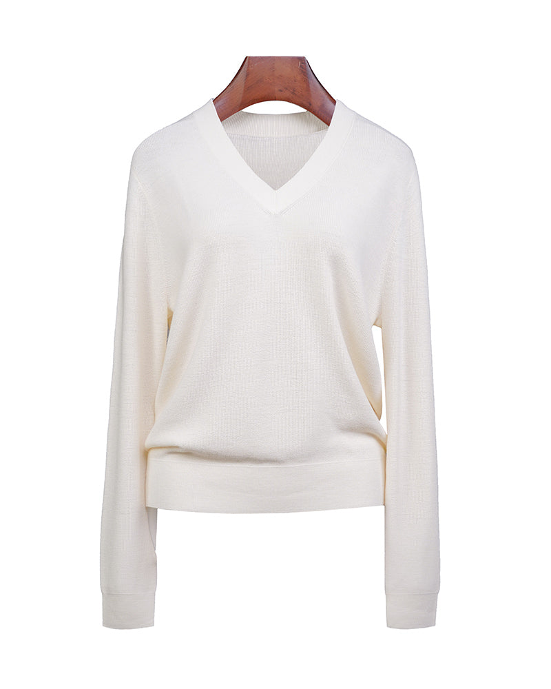Three-Color V-Neck Pullover in Soft Knit