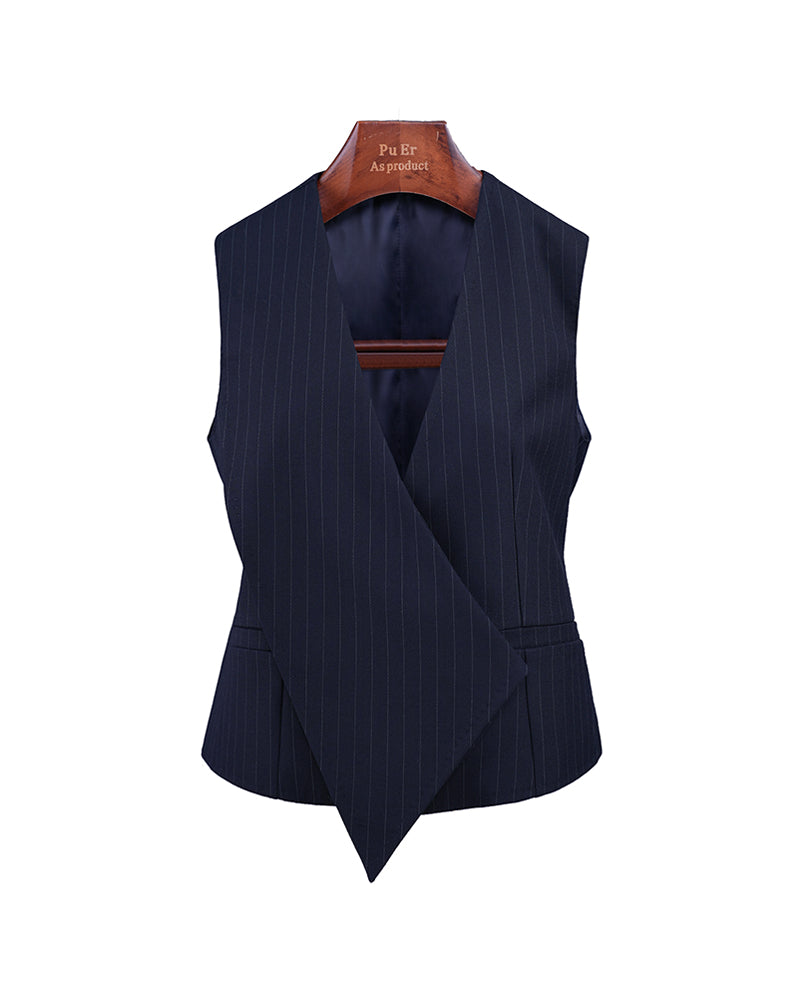 Vintage British 100% Wool Pinstripe Irregular Asymmetric Tailored Waistcoat