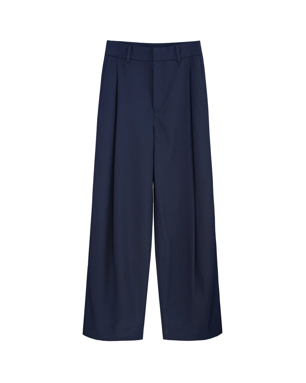 Navy 100% Wool Cavalry Twill Straight Trousers with Single Side Pleat | 100% Wool