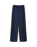Navy 100% Wool Cavalry Twill Straight Trousers with Single Side Pleat | 100% Wool