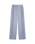 Women Light Grey Textured Pleated High Waist Wide Leg Pants Suitpure