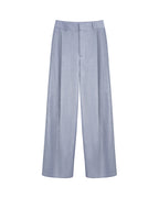 Women Light Grey Textured Pleated High Waist Wide Leg Pants Suitpure