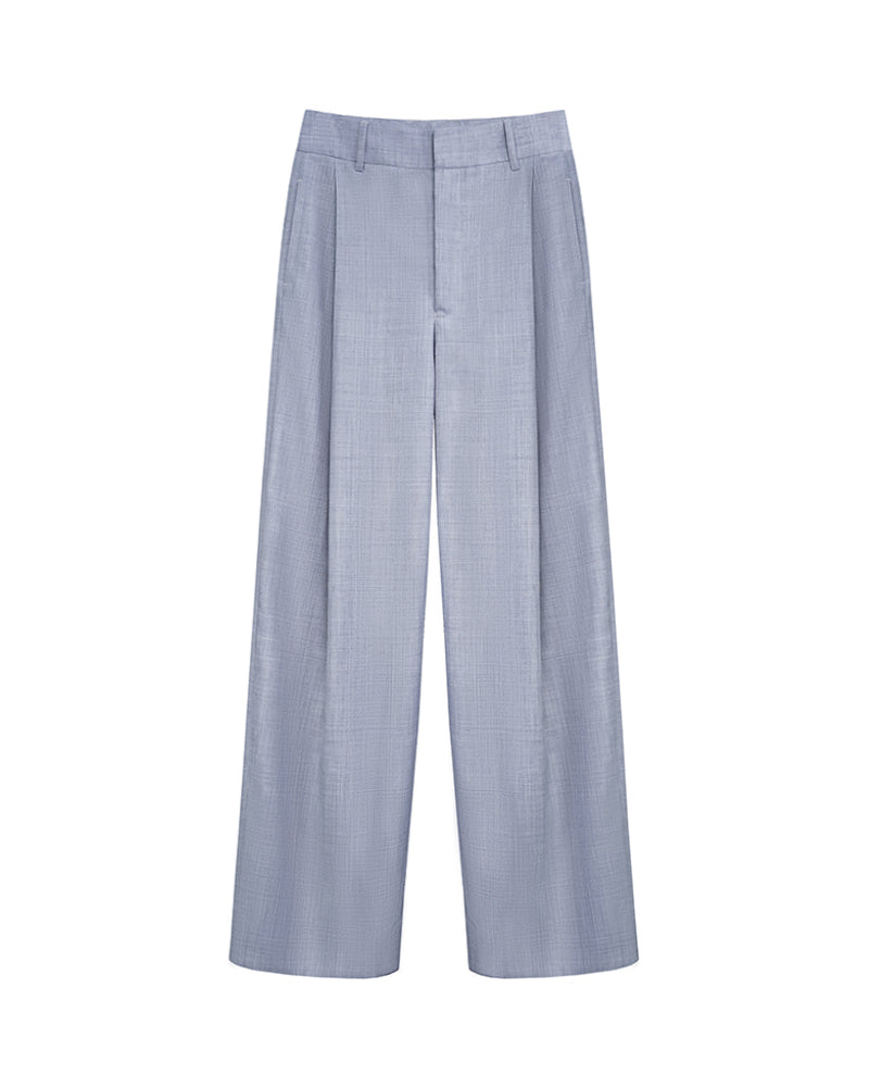 Women Light Grey Textured Pleated High Waist Wide Leg Pants Suitpure