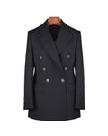 Black 100% Wool Cavalry Twill Double Breasted Blazer | 100% Wool