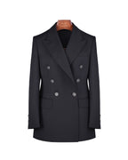 Black 100% Wool Cavalry Twill Double Breasted Blazer | 100% Wool