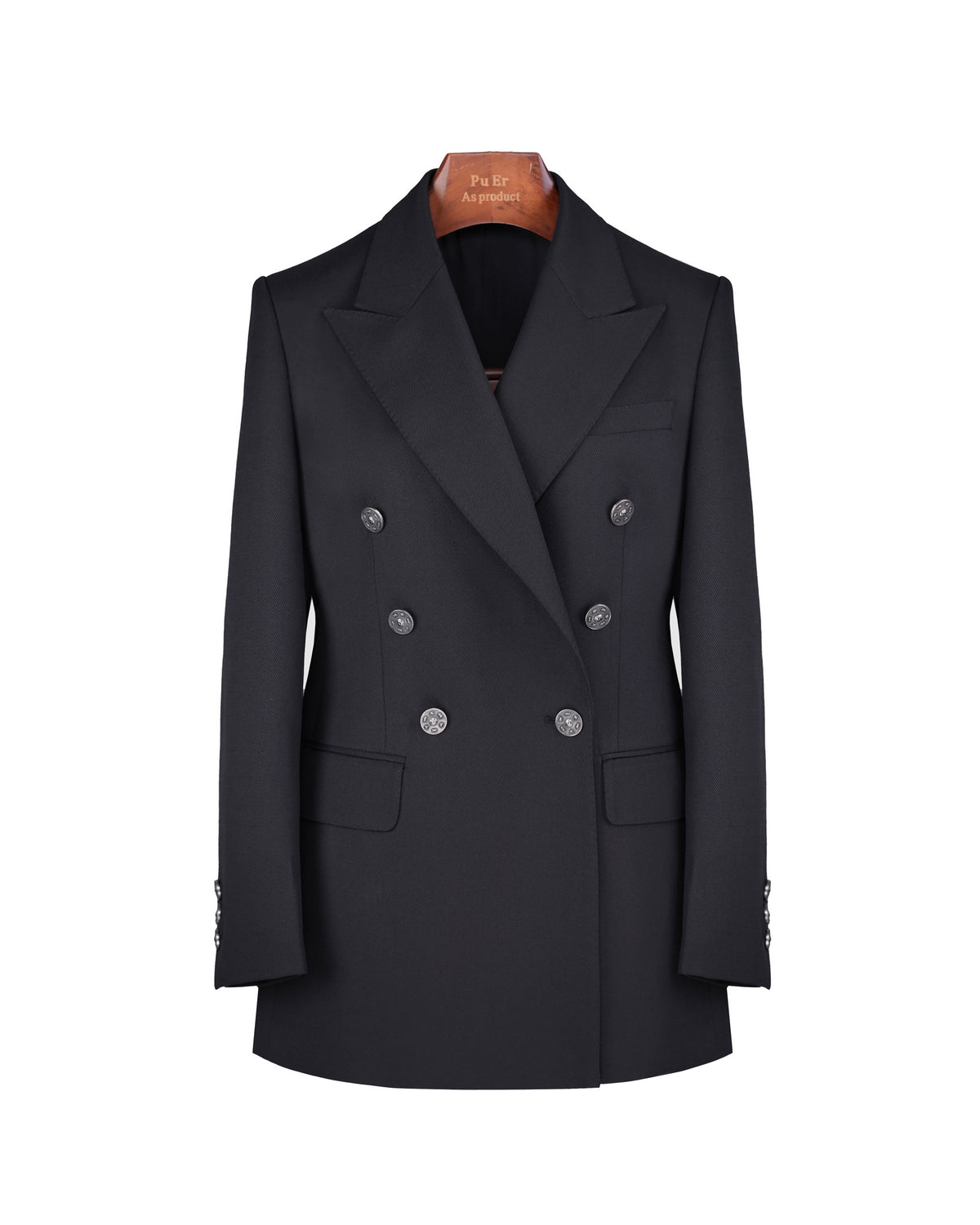 Black 100% Wool Cavalry Twill Double Breasted Blazer | 100% Wool