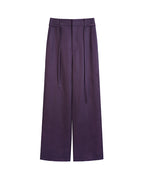 Elegant Purple High Waist Tie Belt Straight Wide Leg Trousers Suitpure
