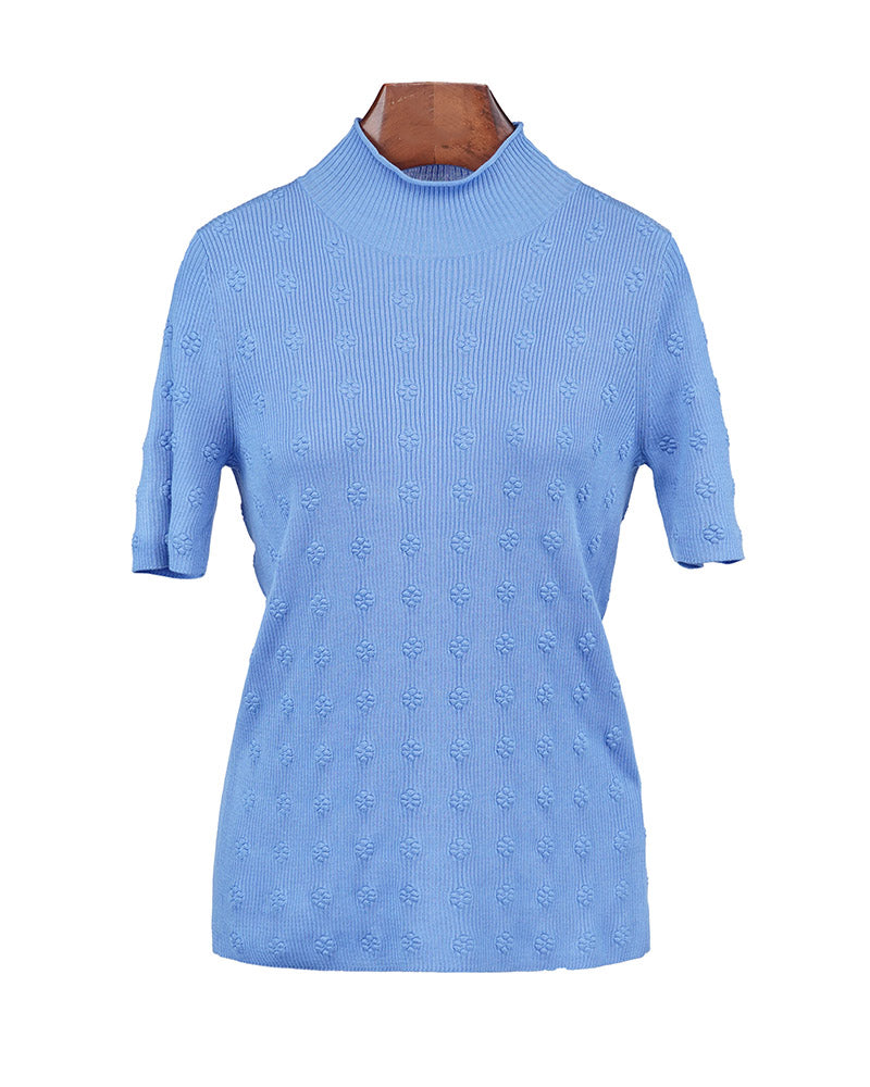 Mock Neck Pullover with Floral Motif | Soft Knit