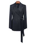 Acetate Satin Belted Blazer | Self-Tie Waist Suitpure