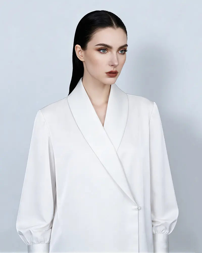 Shawl Collar Blouse in Black and White Suitpure