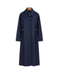Navy 100% Wool Cavalry Twill Adjustable Waist Trench Coat| 100% Wool