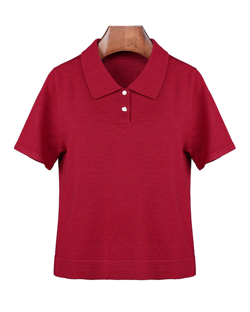 Casual Red Knit Polo with Collar