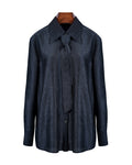 Navy Blouse with Self-Tie Ribbon Detail Suitpure