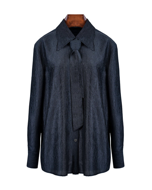 Navy Blouse with Self-Tie Ribbon Detail Suitpure