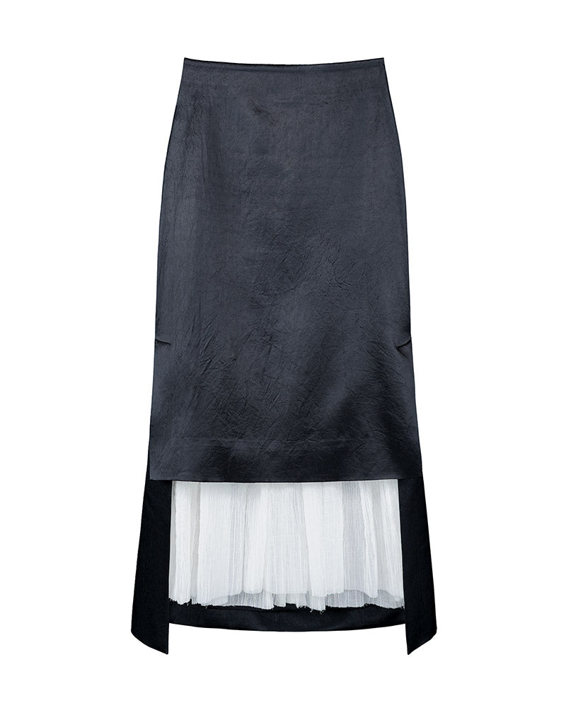 Black Acetate Paneled Midi Skirt