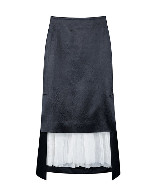 Black Acetate Paneled Midi Skirt