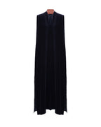 Deep Black Velvet V-Neck Sleeveless Maxi Dress Suitpure