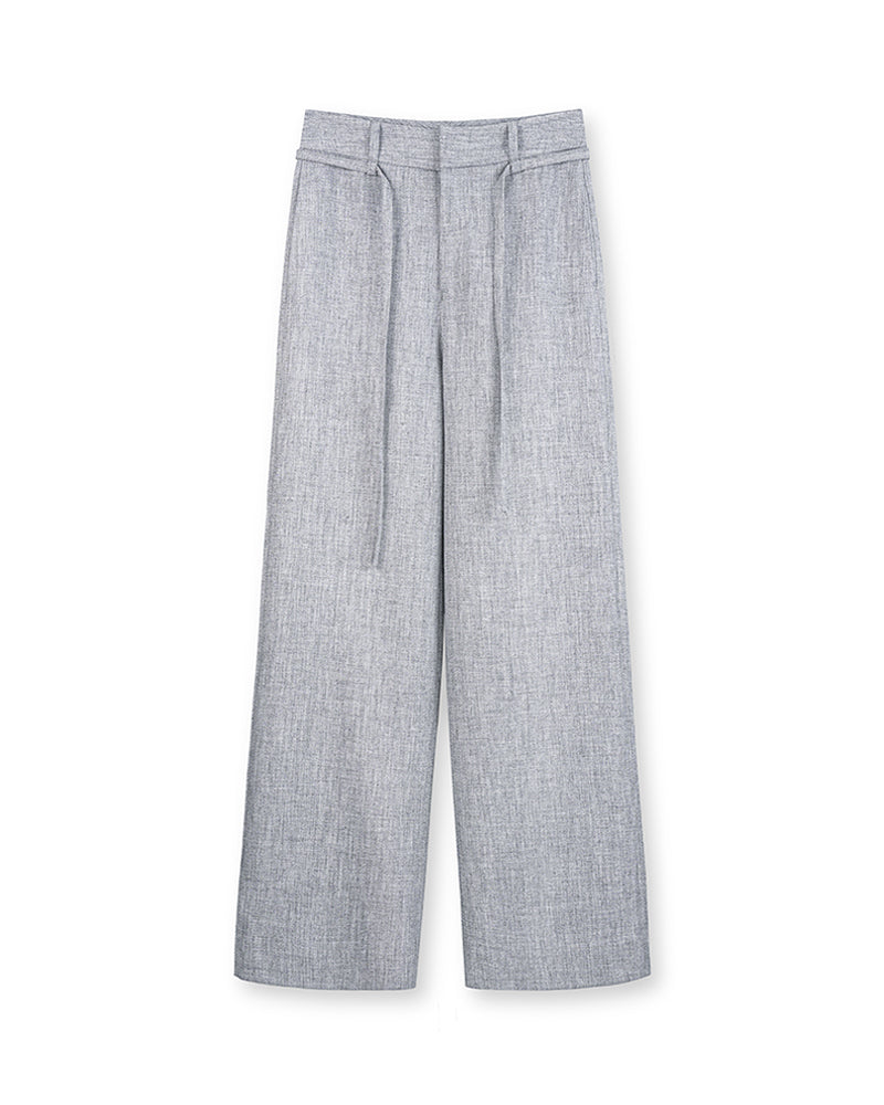 Women’s Belted Grey High Waist Belted Wide Leg Trousers Suitpure