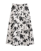 Cotton Linen Blend A-Line Skirt with Jacquard Pattern Suitpure