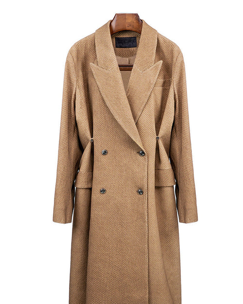 Camel Textured Coat | Sculptural Design Detail Suitpure