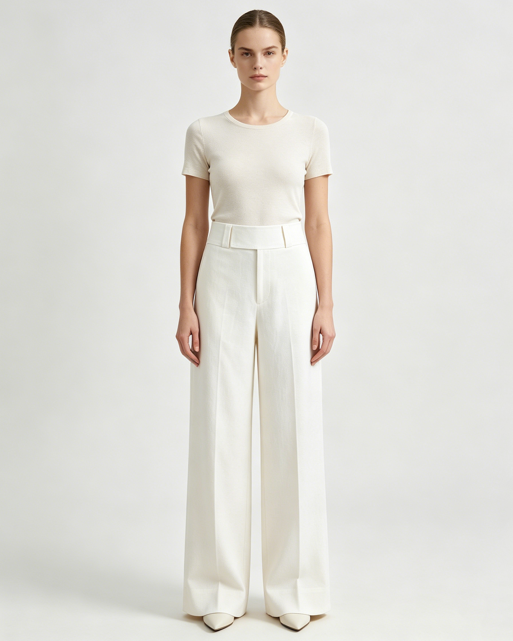 Pure Linen Wide-Leg Trousers with Wide Waistband Suitpure