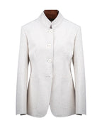 Cotton Twill Mandarin Blazer | Speckled Yarn Texture Suitpure