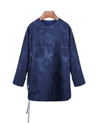 Oriental-Inspired Jacquard Coat in Blue