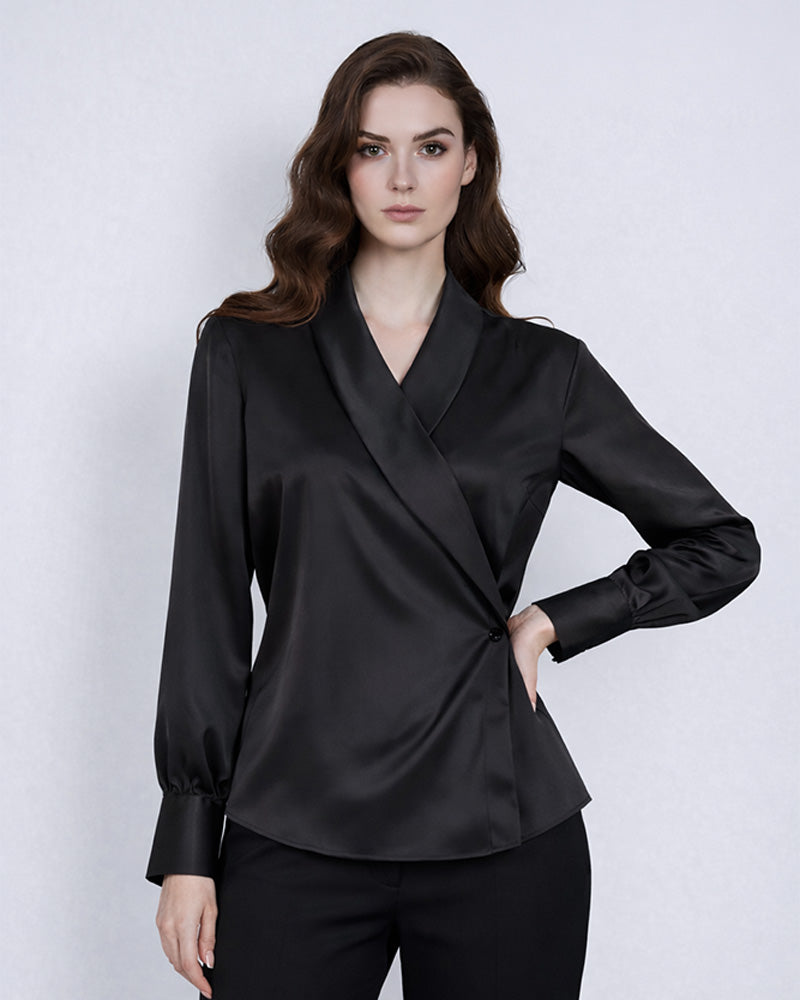 Shawl Collar Tie-Waist Blouse for Spring