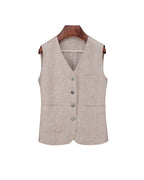 Relaxed Fit Linen Stripe Vest & Wide-Leg Pants Set Suitpure