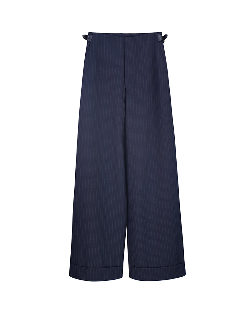 Retro British style all-wool striped heavy-duty haute couture women's trousers