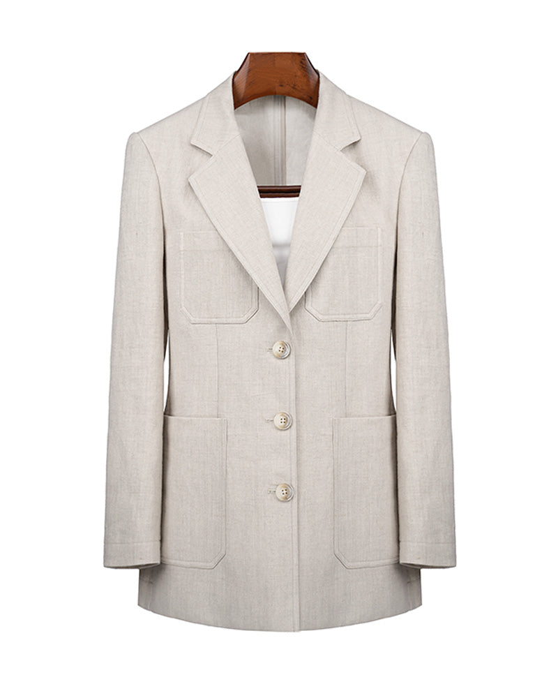 Vintage Dew-Retted Linen Cotton Blazer | Patch Pockets Suitpure