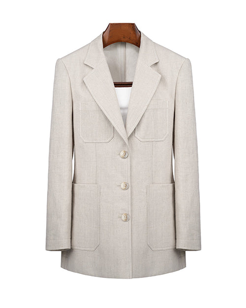 Vintage Dew-Retted Linen Cotton Blazer | Patch Pockets Suitpure