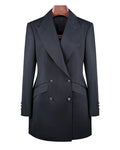 Deep Black Silk Wool Acetate Long Blazer Suitpure