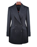 Deep Black Silk Wool Acetate Long Blazer Suitpure