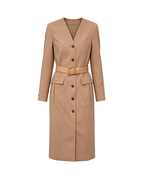 Women Khaki V Neck Long Sleeve Business Casual Trench Shirt Dress Suitpure