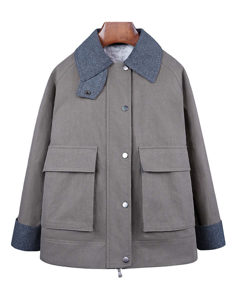 Cropped Color-Block Utility Quilted Jacket