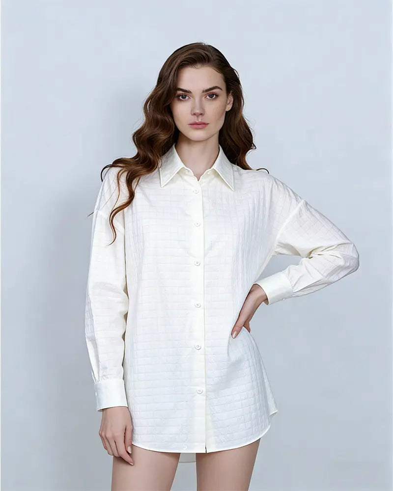 Relaxed Fit Drop Shoulder Shirt Jacket in Plaid Suitpure