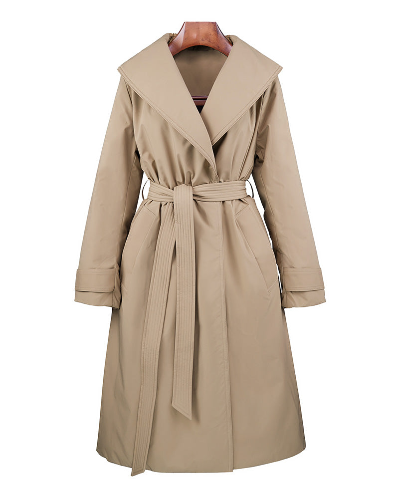 Khaki Unquilted Lapel Down Coat