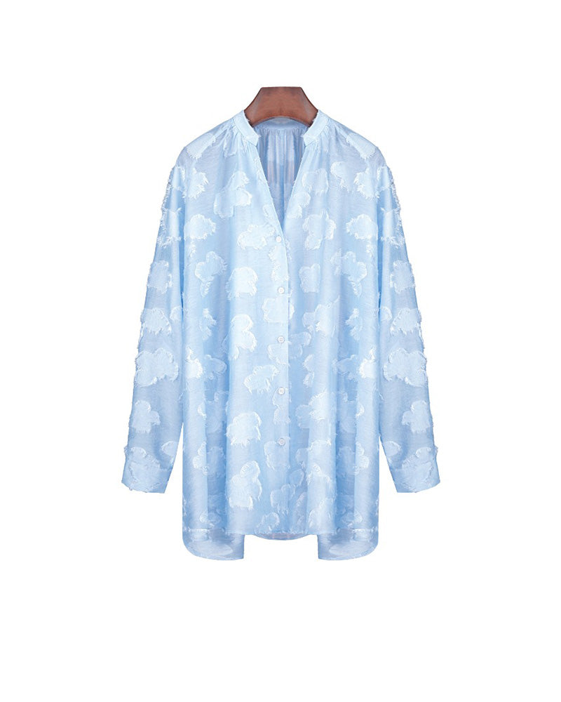Sky Blue V-Neck Shirred Oversized Blouse Suitpure