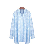 Sky Blue V-Neck Shirred Oversized Blouse Suitpure