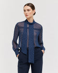 Navy Polka Dot Scarf Collar Blouse Suitpure