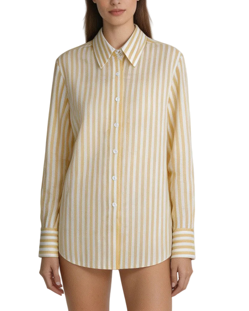 Yellow Stripe Linen Shirt Suitpure