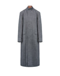 Grey Herringbone Mandarin Collar Coat Suitpure